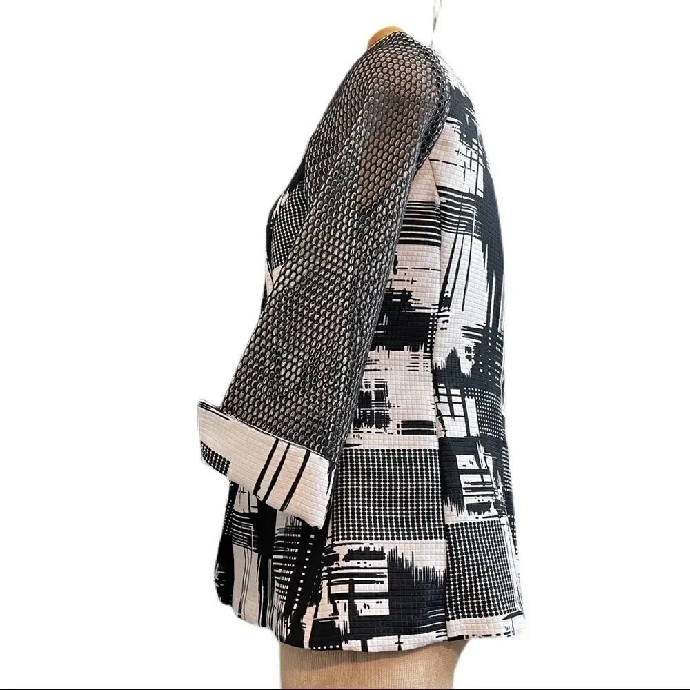 IC By Connie K Retro Black White Lagenlook Blazer Jacket Size Small